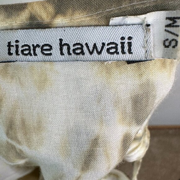 Tiare Hawaii Fluttery Cold Shoulder Ruffle Sleeves Top Size Medium Green/Cream - Picture 5 of 8